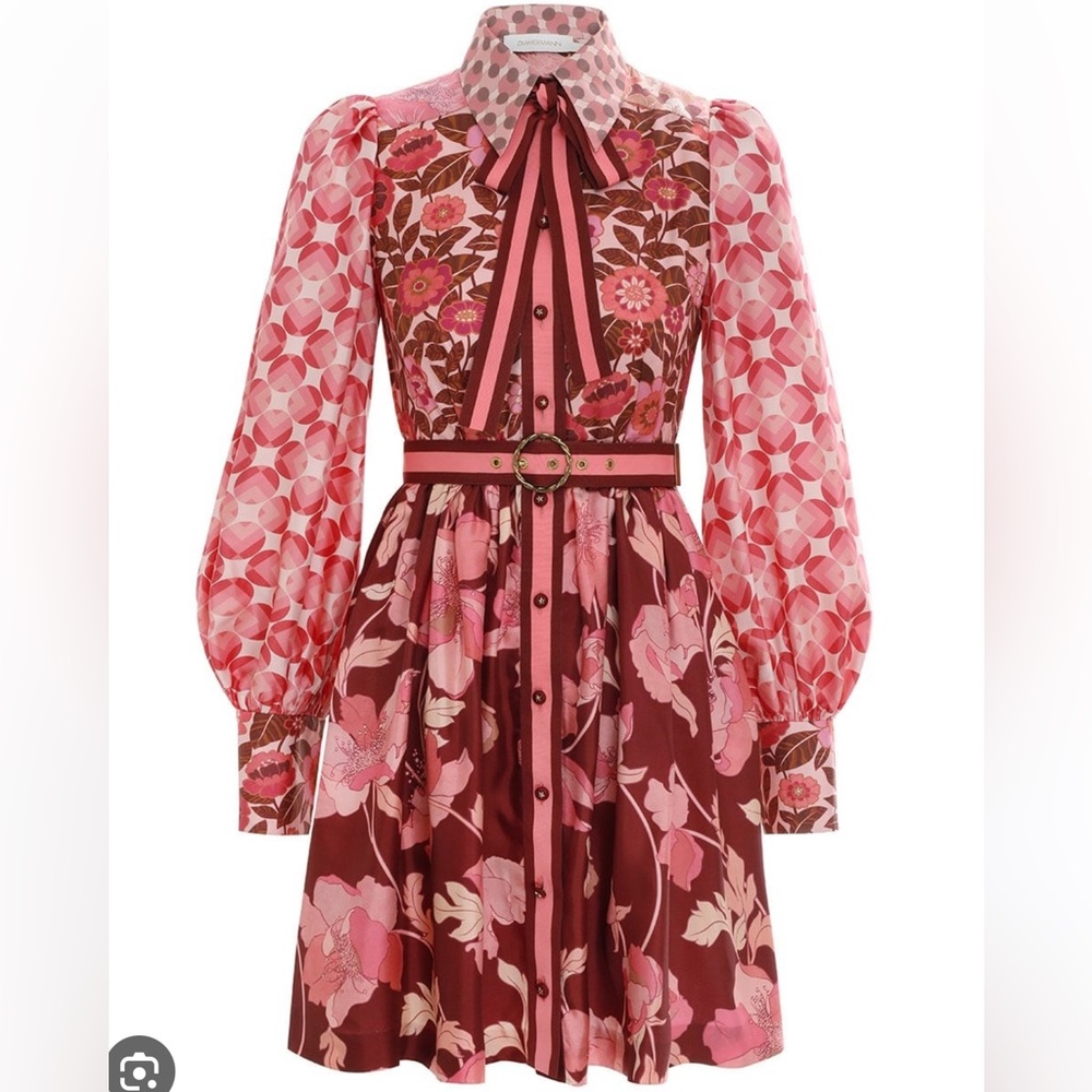 ZIMMERMANN Concert Spliced Shirt Mini Dress Australia size2